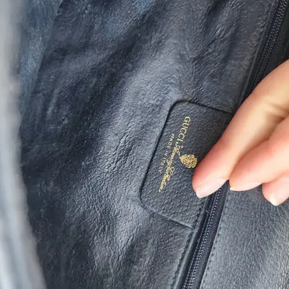 VINTAGE Gucci GG Web Coated Canvas Shoulder Bag Blue White Leather Trim Chain - Picture 10 of 14